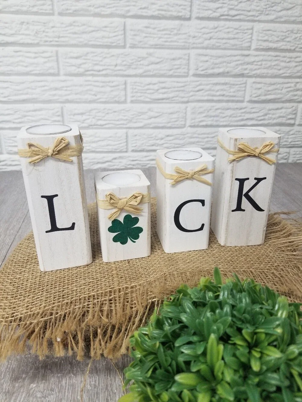 Luck Of The Irish Wooden Block Candle Holders